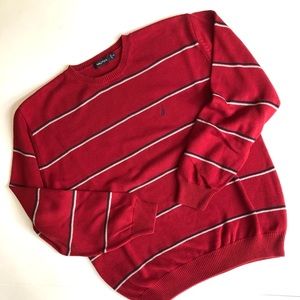 Nautica Men's XXL Red Crew Neck Cotton Pull over Sweater EUC